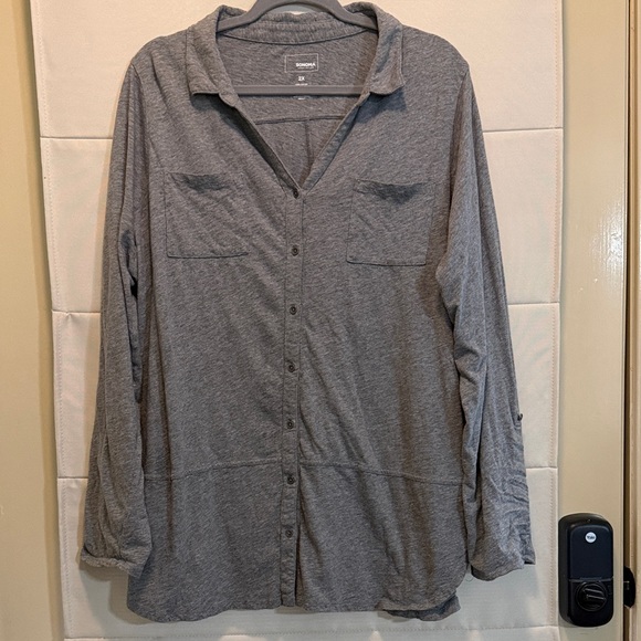 Sonoma Goods For Life Tops - Charcoal Gray Button Down Shirt Plus Size 2X Cotton Lightweight Casual